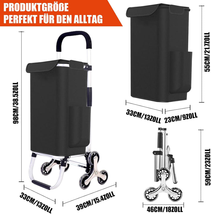 Einkaufstrolley Klappbar, 2 in1 Trolley zum Einkaufen, bis 50 kg, 56 l Kiste | Einkaufstasche mit 6