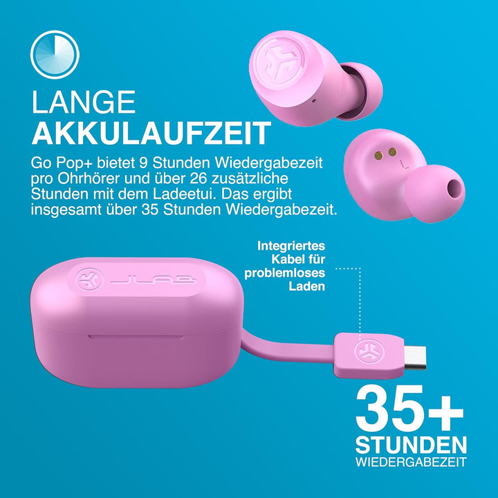 JLab Go Air Pop+ In Ear Kopfhörer kabellos Bluetooth, True Wireless Kopfhörer, 35+ Std. Headphones,