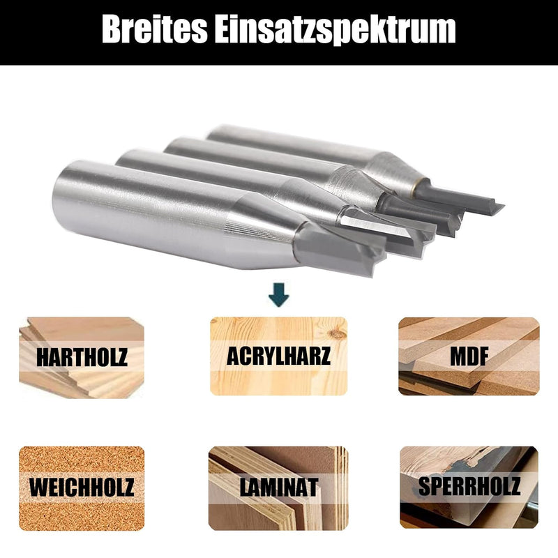 AKYLIN Nutfräser 12mm schaft 4 Stück，Nutfräser Set 4/5/6/6.35mm，Fräser für Oberfräse，Nut-Meissel-Bit