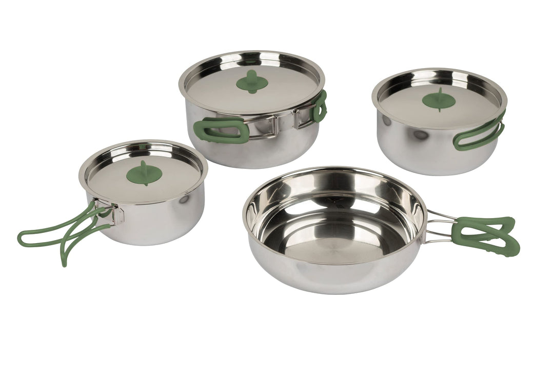 Bo-Camp Urban Outdoor 2100800 Koch Set 4teilig Camping Küche Topf Pfanne Geschirr Stapelbar Edelstah