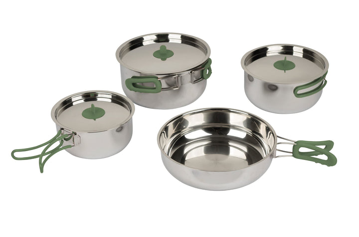 Bo-Camp Urban Outdoor 2100800 Koch Set 4teilig Camping Küche Topf Pfanne Geschirr Stapelbar Edelstah