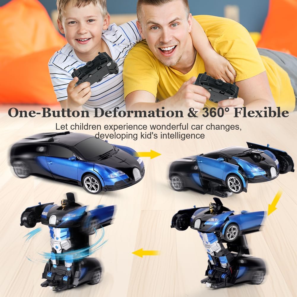 HOTUT Ferngesteuertes Auto, 1:18 Transformer Roboter mit 2.4GHz Fernbedienung, Polizeiauto für Junge