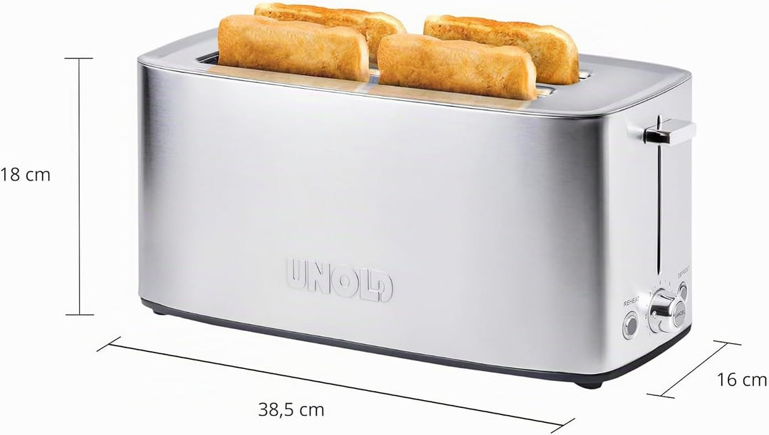 Unold 38266 Toaster Tom – 4-Scheiben-Toaster, 1.400 W, wärmeisoliertes Edelstahlgehäuse, auch für XX