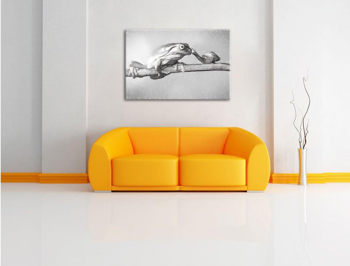 Pixxprint der Frosch und die Schnecke Kunst als Leinwandbild/Grösse: 100x70 / Wandbild/Kunstdruck/fe