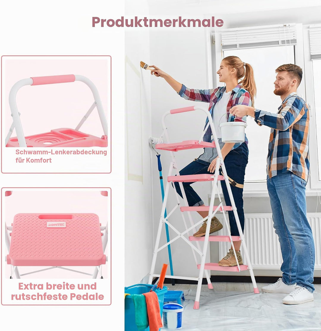 BONTEC Trittleiter 4 Stufen Klappbar, 181kg Kapazität mit Breiten Anti-Rutsch-Pedalen, Faltbarer Sta