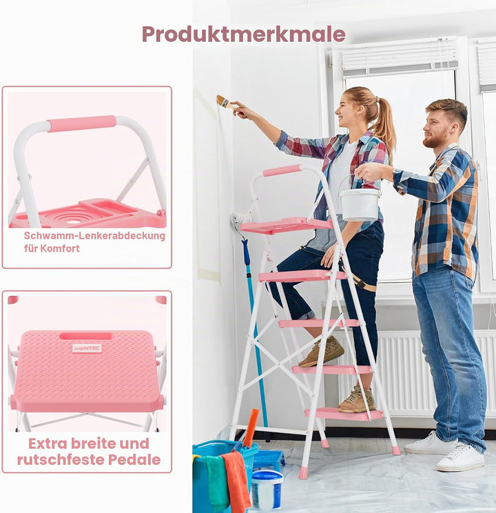 BONTEC Trittleiter 4 Stufen Klappbar, 181kg Kapazität mit Breiten Anti-Rutsch-Pedalen, Faltbarer Sta
