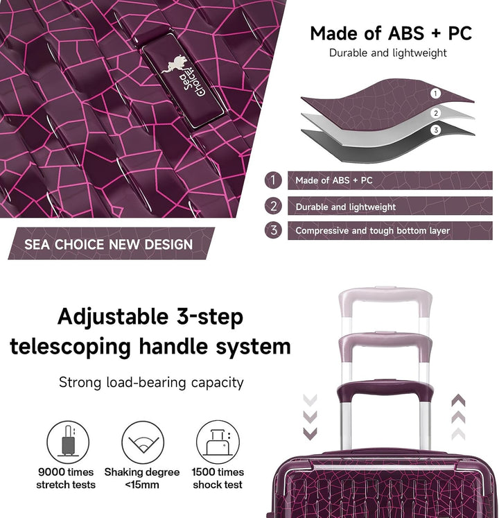 Sea choice Handgepäck Koffer Set 2 Teilig Hartschalen Trolley mit Kosmetiktasche Eckenschutz ABS+PC