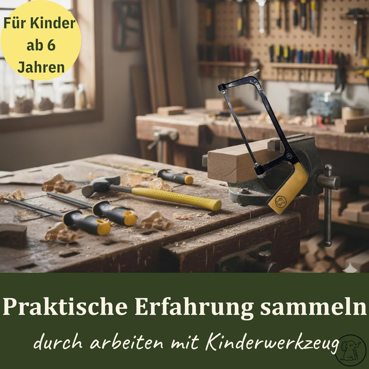 Eli® Werkzeug für Kinder inkl Schutzhandschuhe - Holzraspel - Säge - Hammer - Werkzeuge für Holz - r