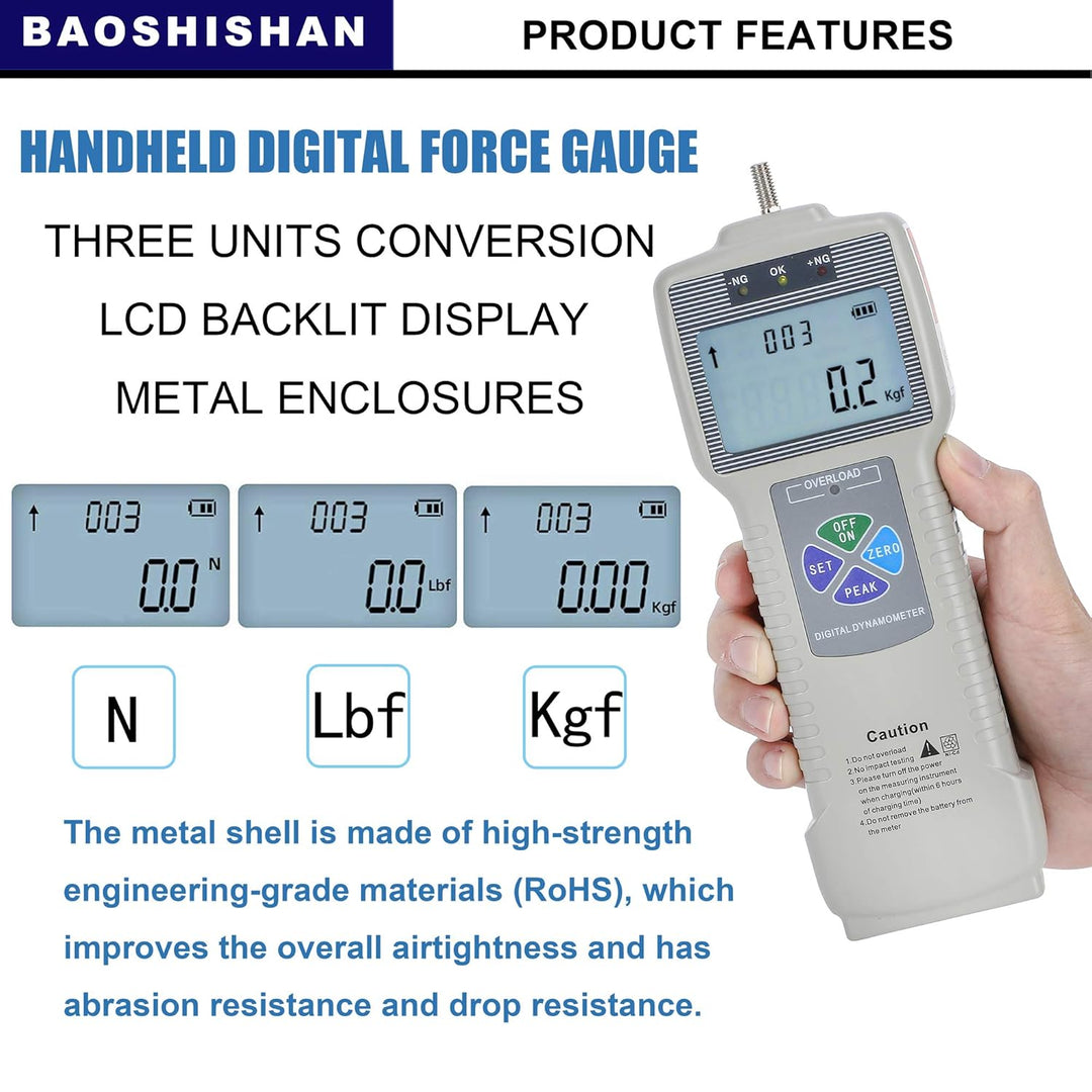 BAOSHISHAN Digitaler Kraftmesser Push-Pull-Messgerät-Tester mit USB-RS232-Schnittstelle LCD-Kraftmes