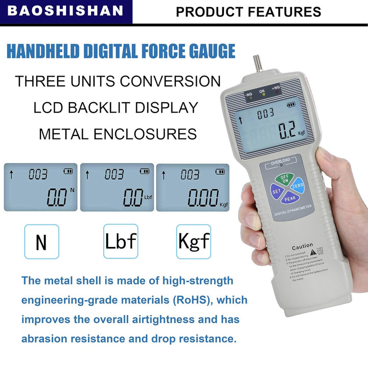 BAOSHISHAN Digitaler Kraftmesser Push-Pull-Messgerät-Tester mit USB-RS232-Schnittstelle LCD-Kraftmes