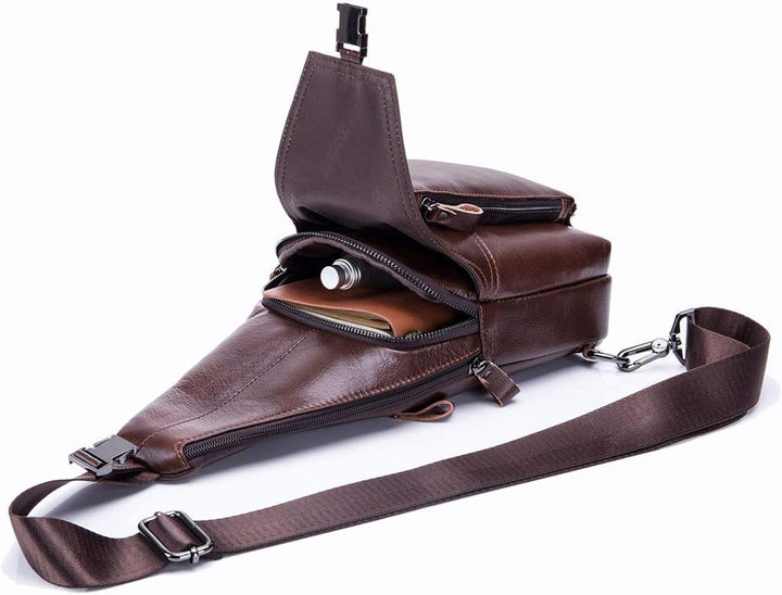 BULLCAPTAIN Tasche Leder Herren Sling Bag, Umhängetasche, Brusttasche, Rucksack zum Wandern, Radfahr