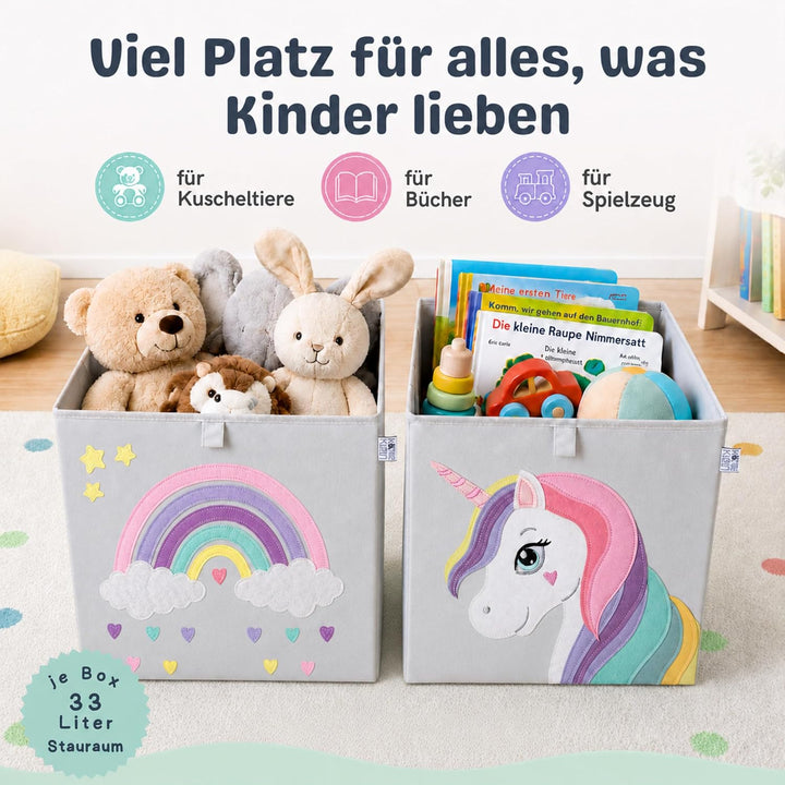 wonneklein Aufbewahrungsbox Kinder - 33x33x33 cm - Faltbare Spielzeugkiste mit Tiermotiv - Ordnungsb
