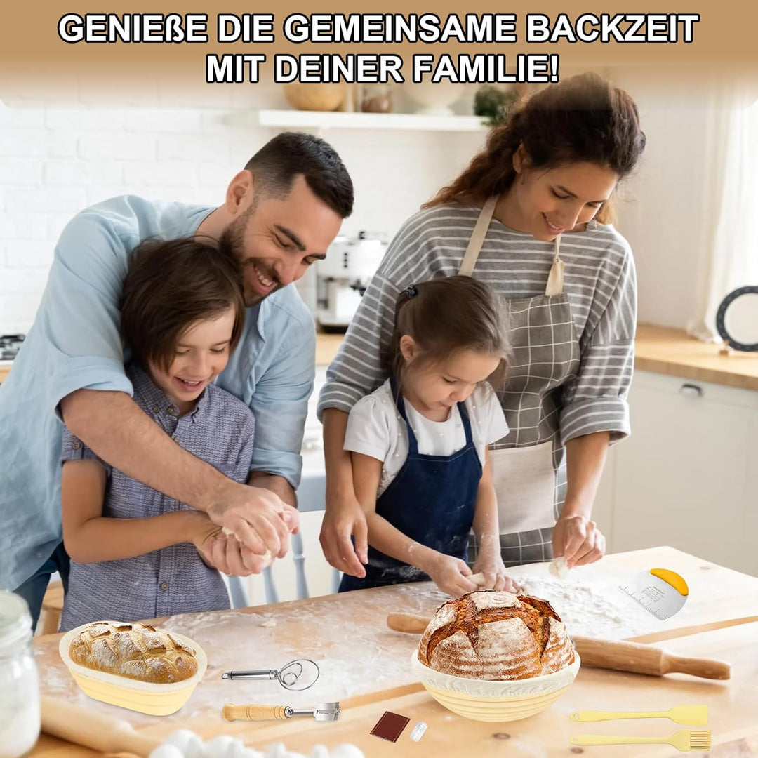 10 Stück Gärkorb Brot Set, Gärkörbchen zum Brotbacken, 23cm Rund & 25cm Oval Brotkörbchen aus Siliko