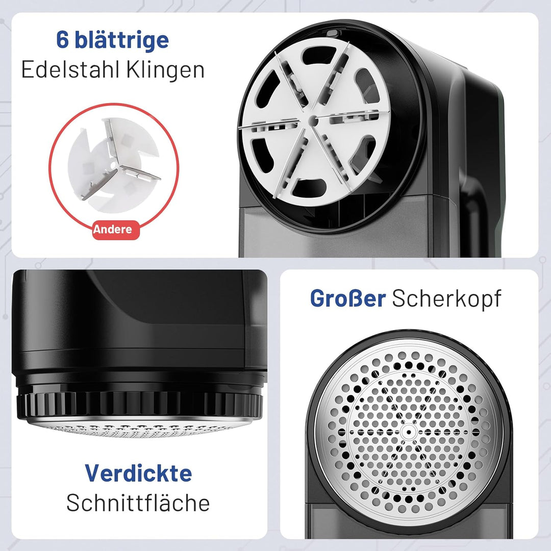 BEAUTURAL Fusselrasierer, Wiederaufladbarer Flusenentferner Elektrisch, 3 Geschwindigkeiten, 6-Kling