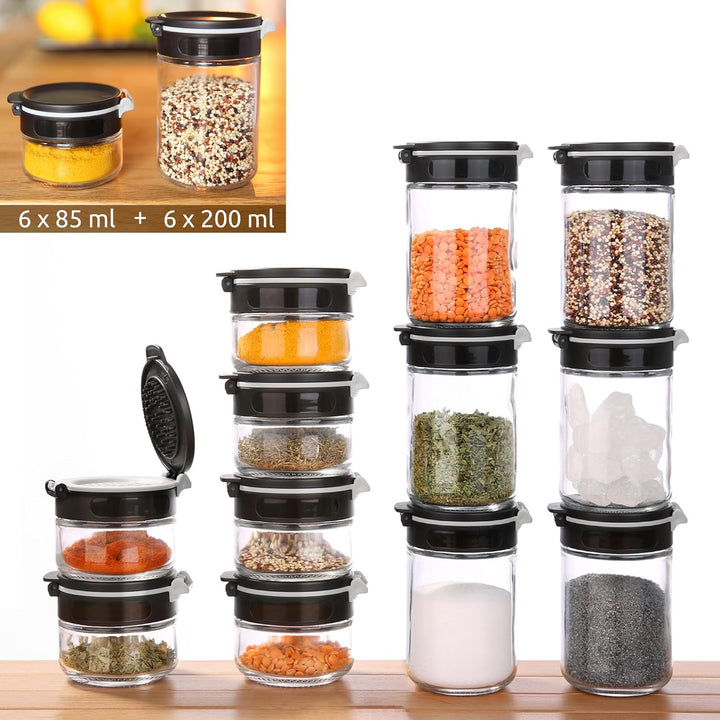your GEAR Gewürzstreuer Double-Flip - Gewürzdosen in 2 Grössen (200ml + 85ml) aus Glas mit drehbarem