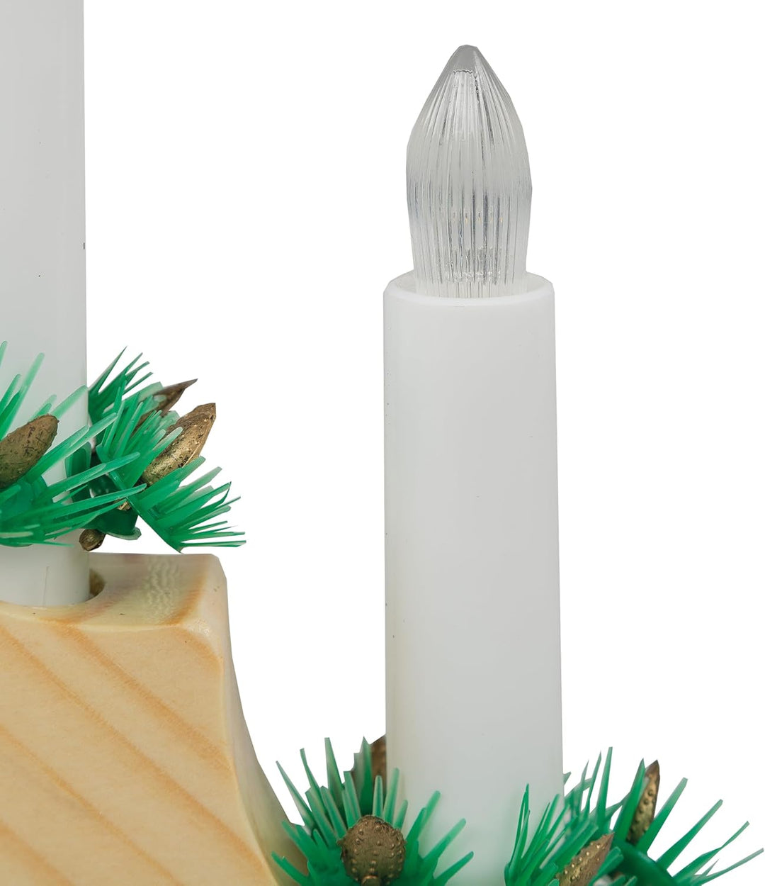Idena 8582088 - LED Adventsleuchter mit 7 LED Kerzenlichtern in Warmweiss, Schwibbogen aus naturfarb