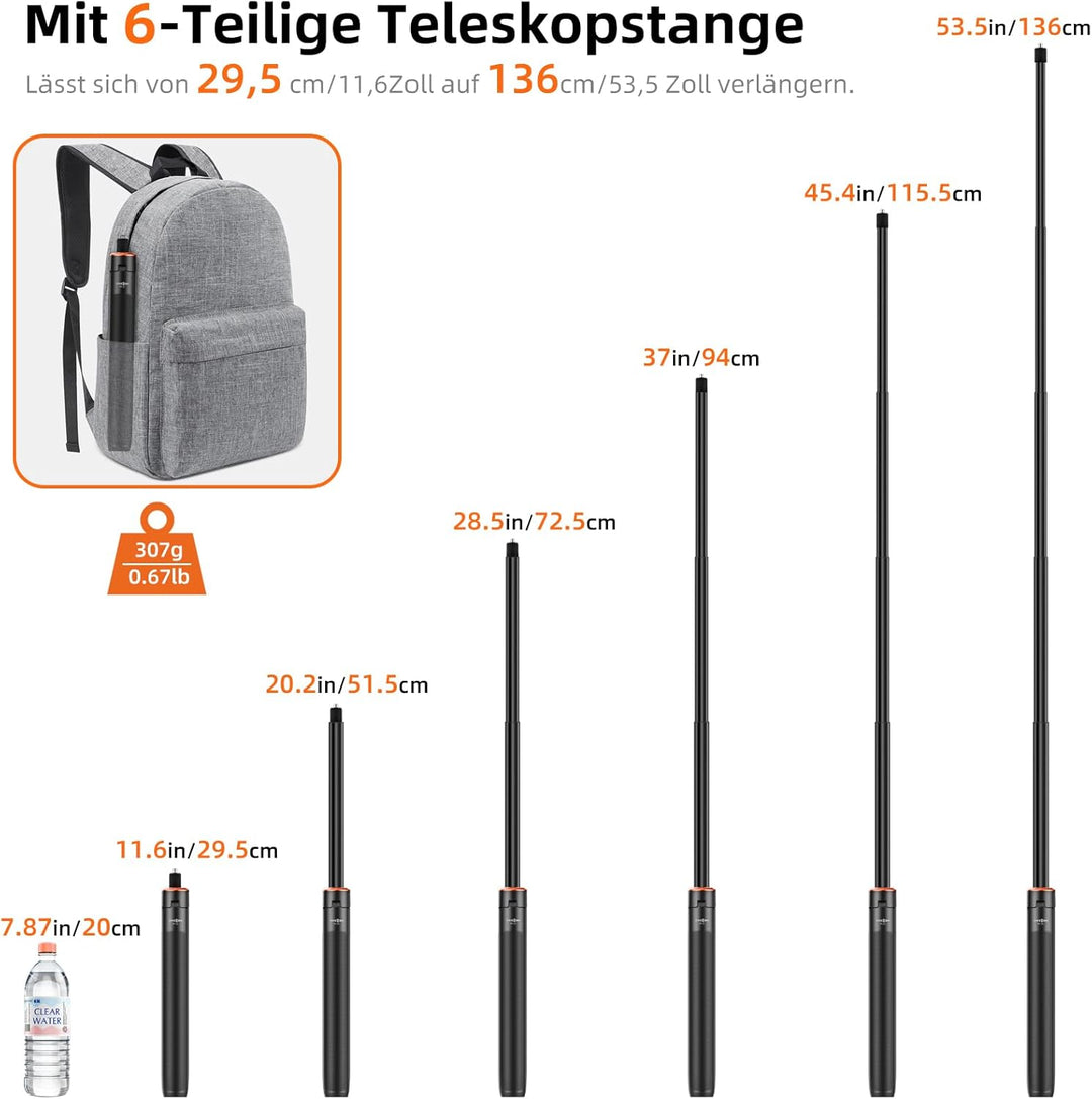 136cm Ausziehbar Selfie-Stick Stativ für Insta 360 X5/X4/X3/ONE X2/ONE X/Ace/Ace Pro/Ace Pro 2/ONE R
