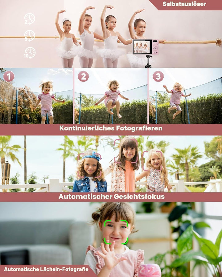 64GB Digitalkamera Kinder Fotokamera: 48MP Anti-Shake Kinderkamera Foto Vlogging Fotoapparat 16X Dig
