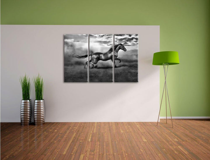 Pixxprint Rennendes Wildpferd als Leinwandbild/Grösse: 3 Teilig (120x80) cm/Wandbild/Kunstdruck/fert