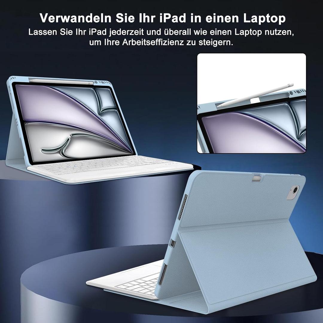 SENGBIRCH Tastaturhülle für iPad Air 13'' (M2) 2024 - QWERTZ Deutsche Touchpad Tastatur Abnehmbare B