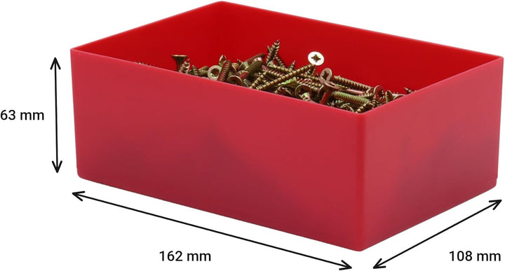1a-TopStore 25 Stück Einsatzkasten Serie E63/4, rot, 162x108x63 mm, aus Polystyrol, Industrienorm, f