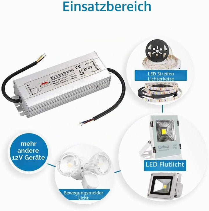 LED Trafo 12V 80W 6,7A IP67,geeignet für LED Stripes und Leuchtmittel,Upgrade Transformator Netzteil