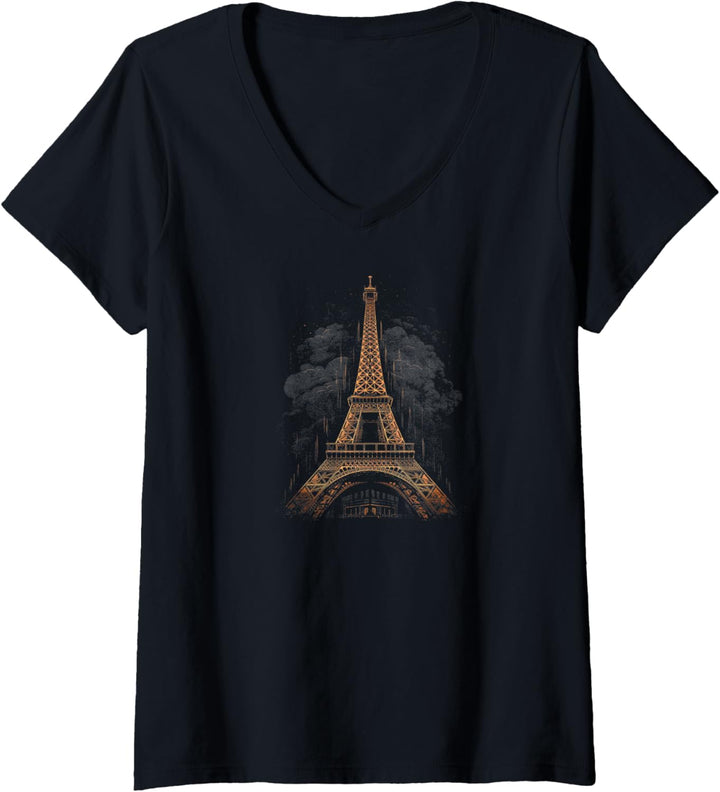 Ich liebe Paris Eiffelturm Frankreich T-Shirt mit V-Ausschnitt