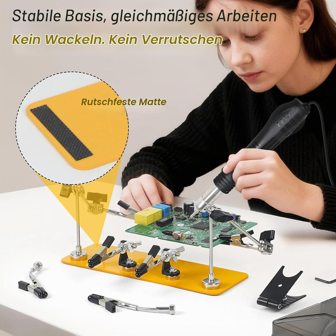 NOEVSBIG Dritte Hand Lötstation mit 6 Flexiblen Armen, stabiler Metallbasis, Lötkolbenhalter, Helfen