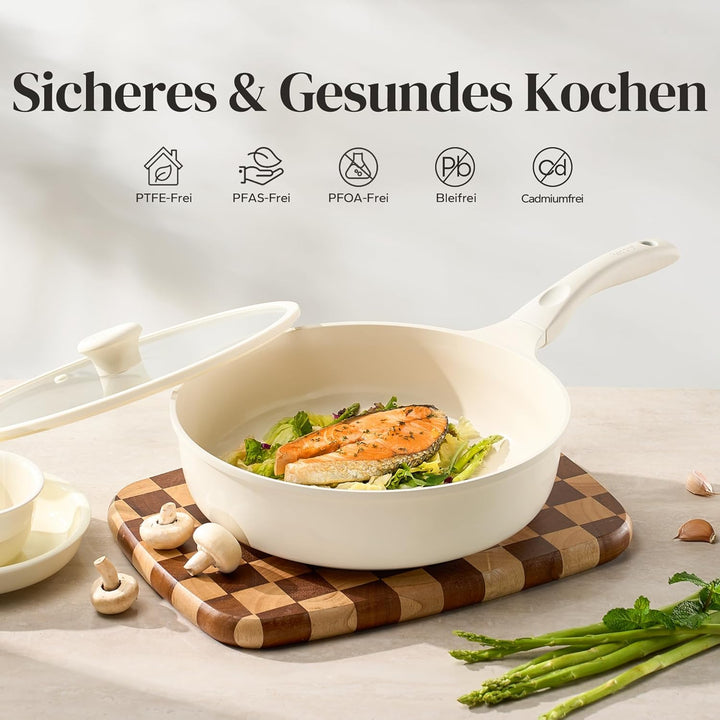 Redchef Pfanne 28cm mit Deckel, Keramik Antihaft Bratpfanne Induktion, Omelette Pfanne mit allen Her