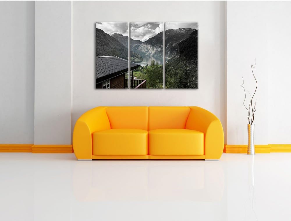 Pixxprint Hütte in schöner Umgebung B&W Detail 3-Teiler Leinwandbild 120x80 Bild auf Leinwand