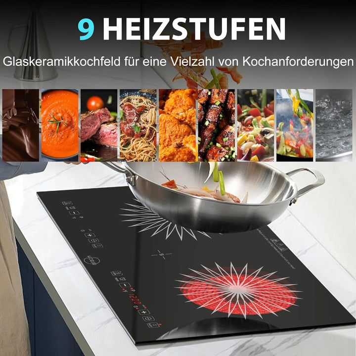 Hobsir hob Glaskeramikkochfeld 2 Platten mit Stecker | 3200W, 60cm Einbaudesign & Arbeitsplatten-Auf