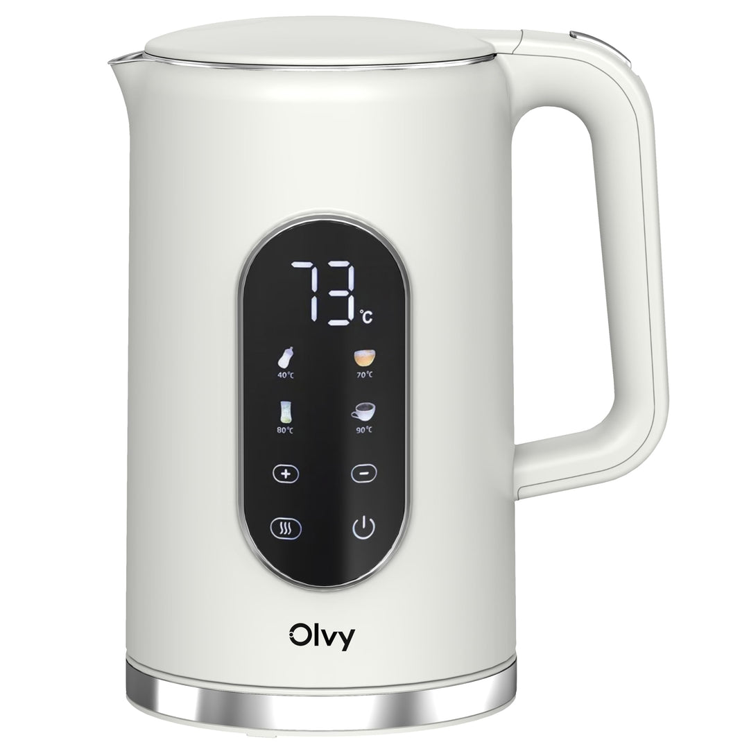 Olvy Elektrischer Wasserkocher 1,7L mit Temperaturkontrolle – Schnellkochender Edelstahl Heisswasser
