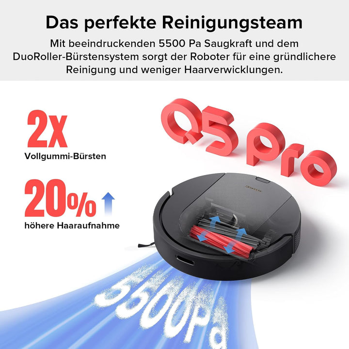 roborock Q5 Pro Saugroboter mit DuoRoller-Bürste, 5500Pa Saugkraft, 770mL Staubbehälter, 180mL Wasse