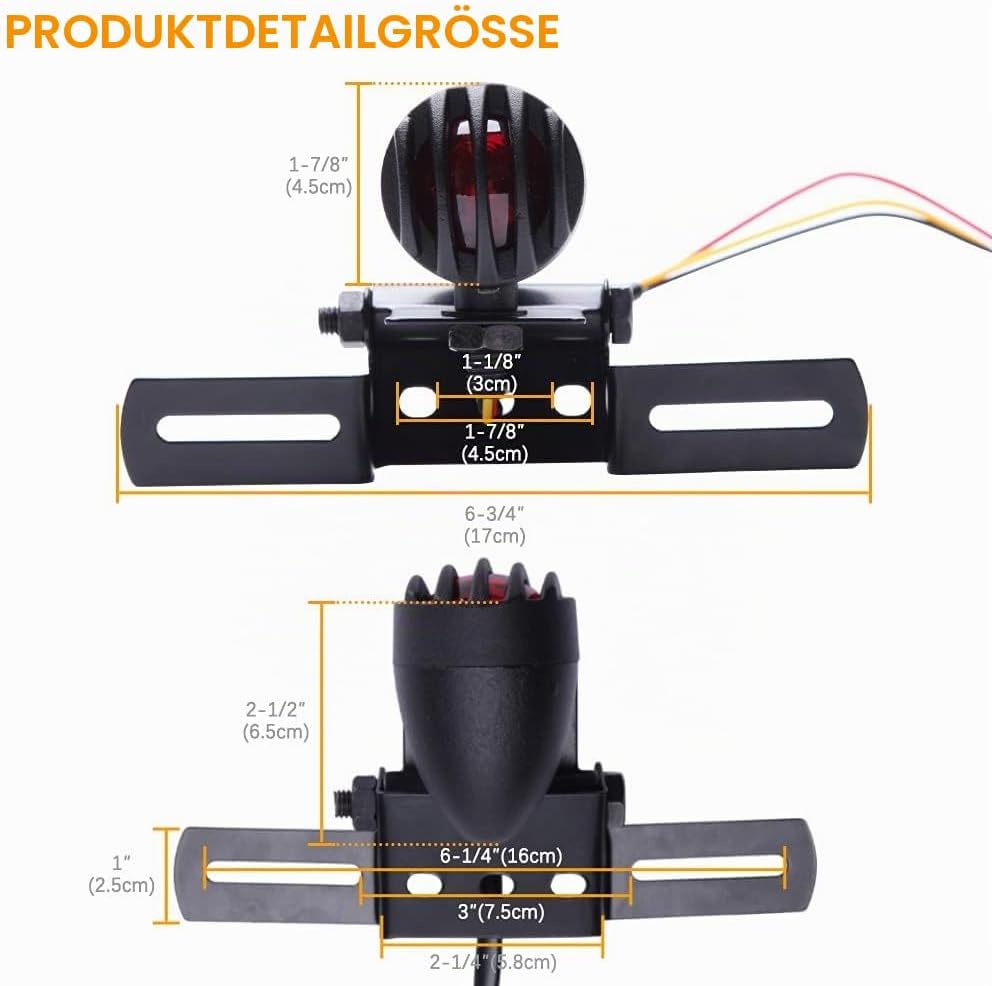 12V Motorrad Rücklicht Bremslicht Kennzeichnenleuchte mit Halter Bullet Steel Gehäuse Motorradlicht