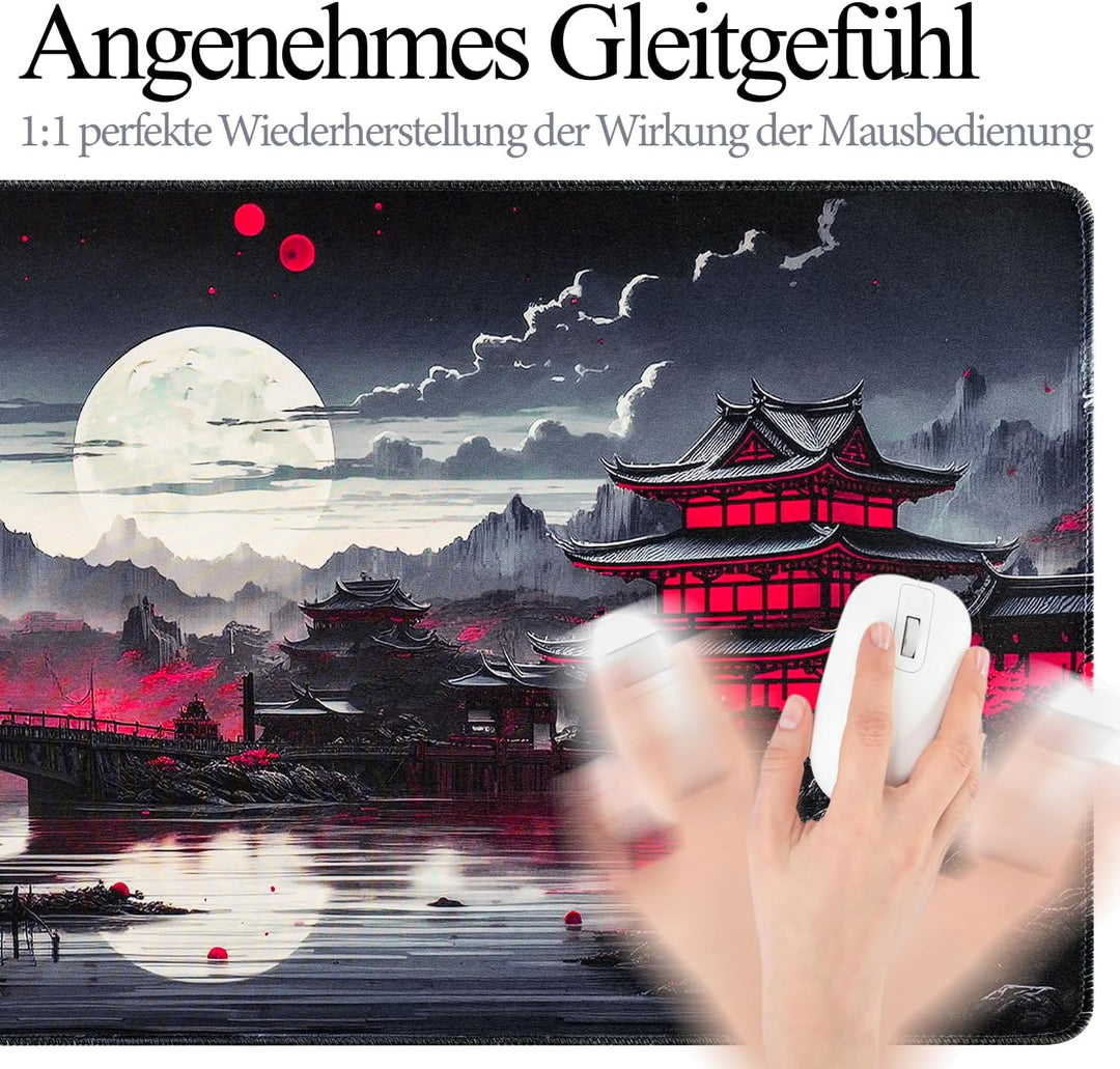 Mousepad XXL, Japanische Kunst Mauspads,1200x600mm Überdimensionales rutschfeste Gummimatten Gaming-