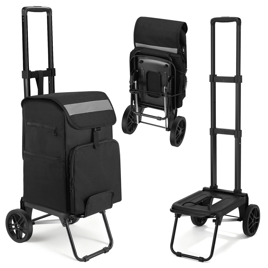 Housolution Einkaufstrolley Klappbar, 46L/136KG Grosser Kapazität Einkaufswagen Einkaufstasche mit R