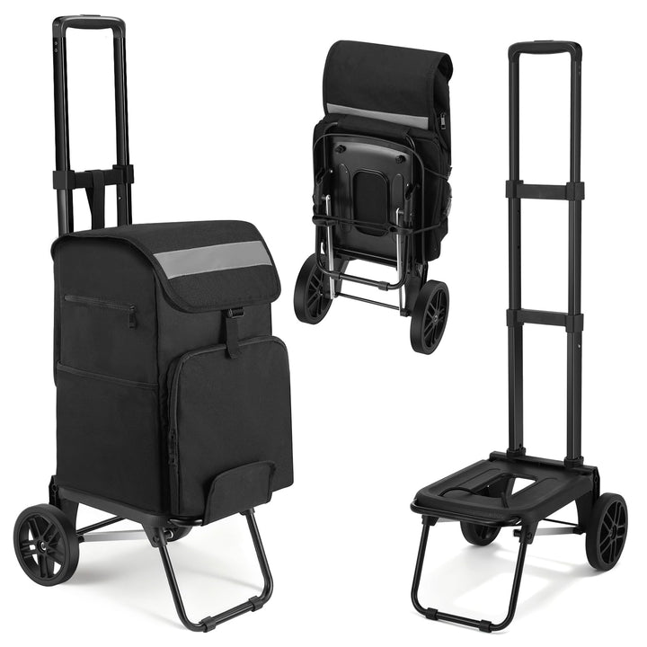Housolution Einkaufstrolley Klappbar, 46L/136KG Grosser Kapazität Einkaufswagen Einkaufstasche mit R