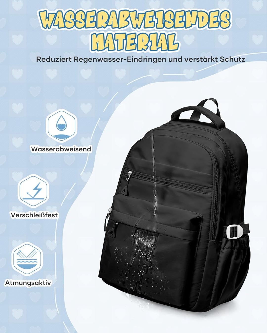 Schulrucksack Teenager für Mädchen &amp; Jungen, Rucksack mit vielen Fächern für Mittel Oberstufe Colleg