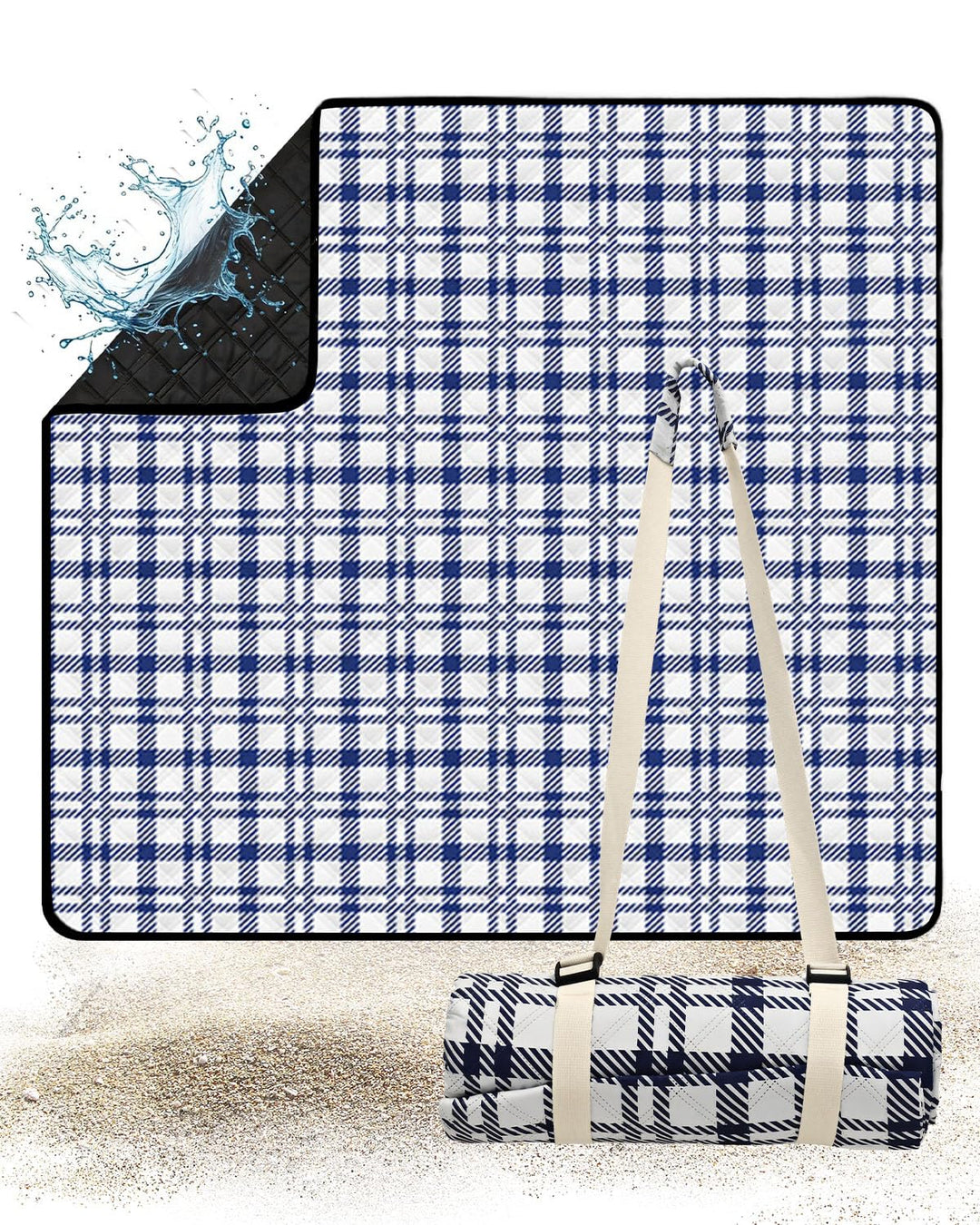 Picknickdecke 200x200 cm, Sandfest Stranddecke Wasserdicht Campingdecke, Waschbar Leichtgewicht mit