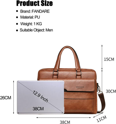 FANDARE Herren Laptop Handtasche Business Aktentasche PU Leder Arbeitstasche Umhängetasche Henkeltas