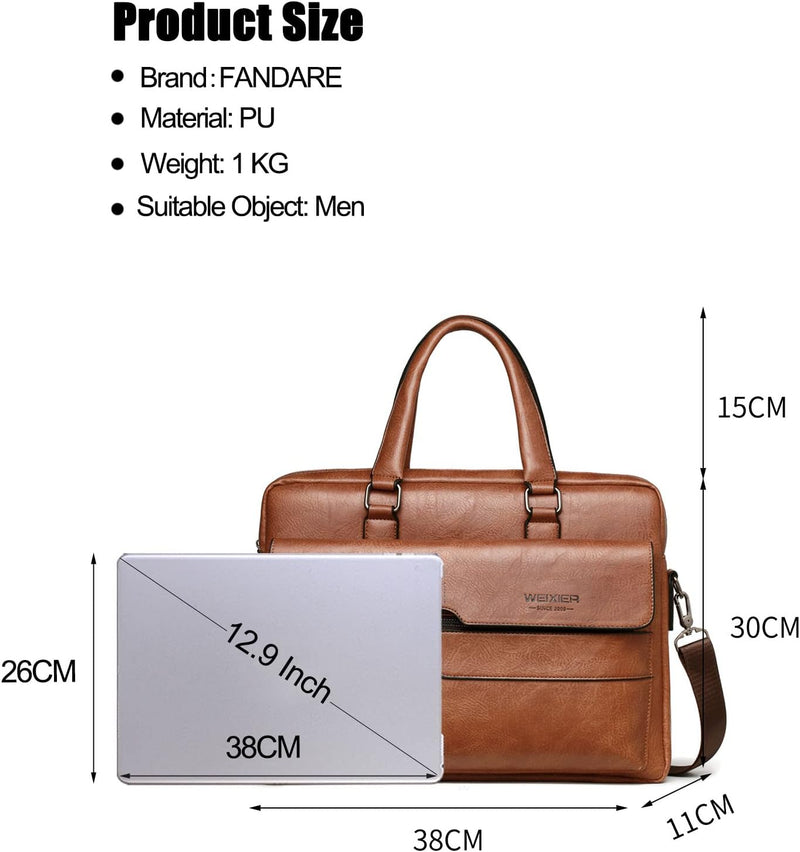 FANDARE Herren Laptop Handtasche Business Aktentasche PU Leder Arbeitstasche Umhängetasche Henkeltas