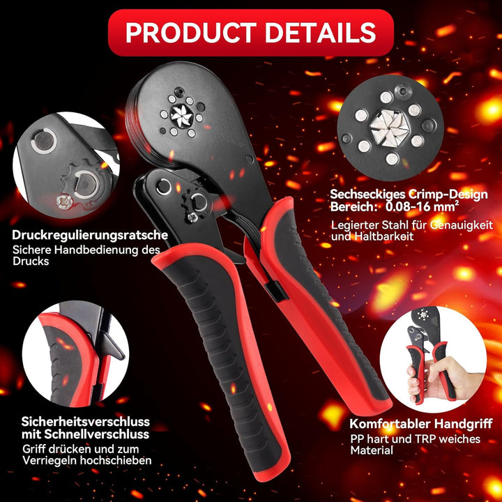 Donken Crimpzange 0.08-16mm² Set, Aderendhülsenzange Crimp Zange Sechskant Presszange mit 1200 Stück