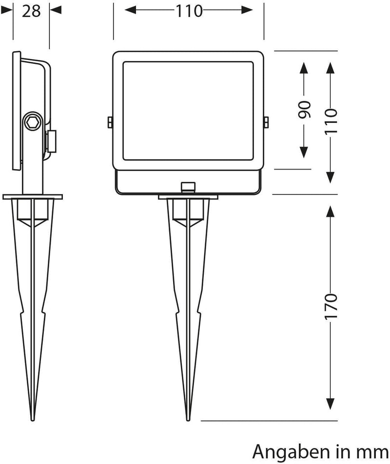 ledscom.de LED Gartenleuchte FLIN mit Erdspiess & Stecker, wetterfest, Scheinwerfer, schwarz, IP66 w