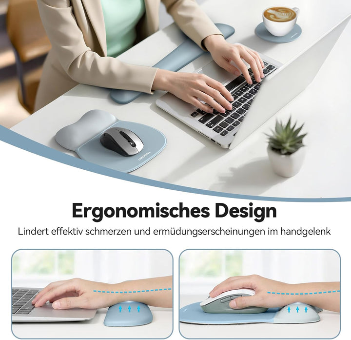TECKNET 3-in-1 Ergonomisches Mauspad Set, Mauspad mit Gelkissen - Rutschfestes & Wasserdichtes, Entl