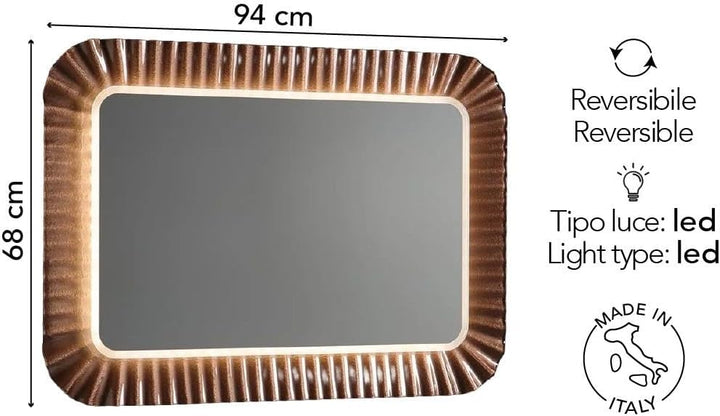 KIAMAMI VALENTINA LED Spiegel MIT Rahmen AUS GEWELLTEM Glas Bronze 94X68
