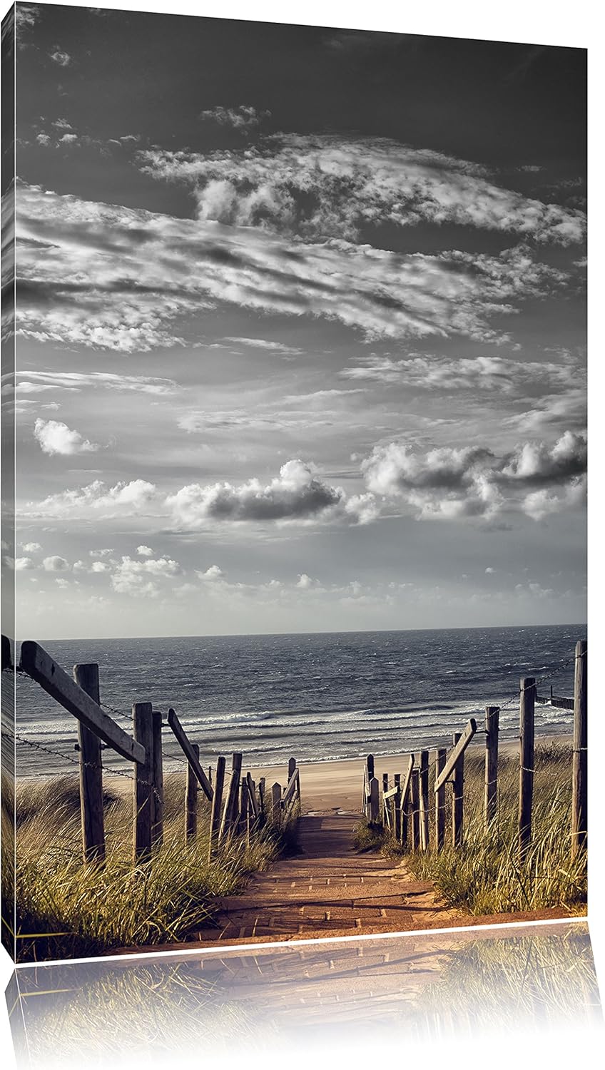 Pixxprint Weg zum Strand am Meer B&W Detail, Format: 100x70 auf Leinwand, 100x70