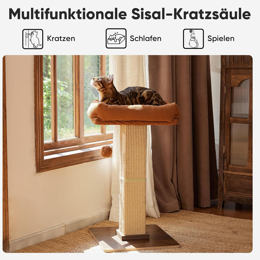 FUKUMARU Kratzbaum, 73 cm hocher Katzenbaum mit 46 x 36 cm Plattform, Retro-Stil hoher Kratzbaum mit