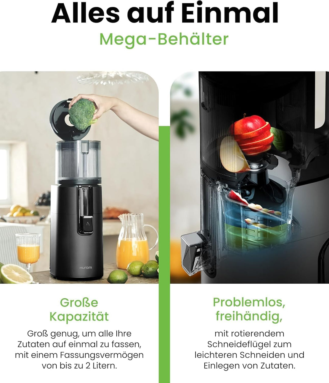HUROM | H400 | Entsafter für Obst und Gemüse | Hurom Easy Clean H400 | Schneidschale | 150 Watt | BP