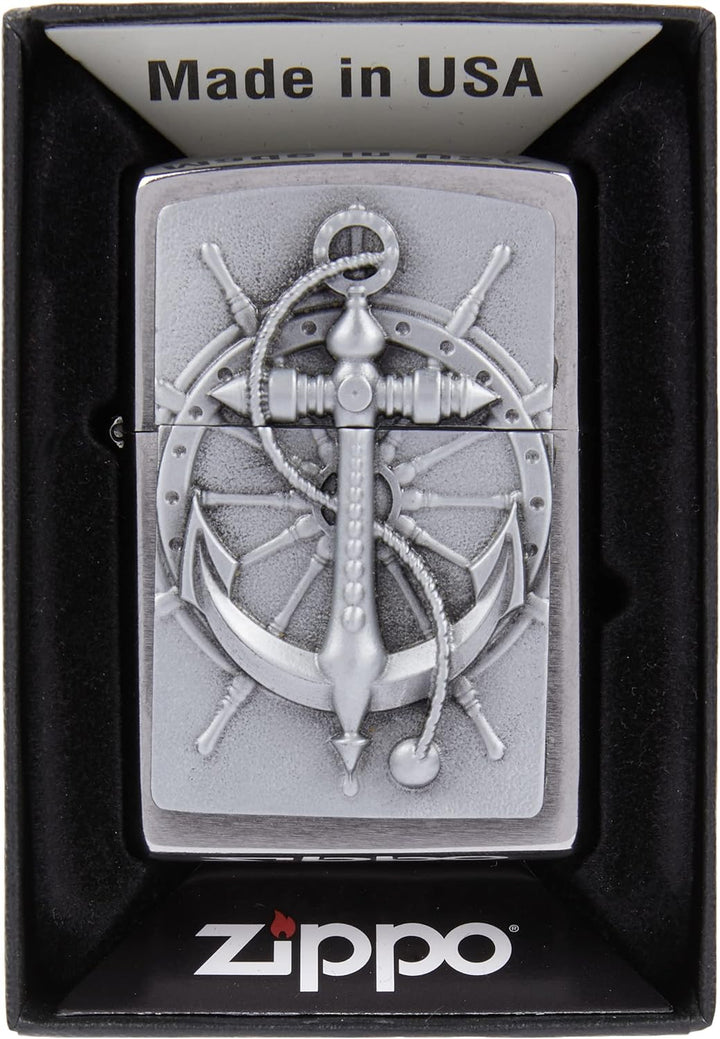 Zippo Feuerzeug 2004290 Nautic Benzinfeuerzeug, Messing, Edelstahloptik, 1 x 3,5 x 5,5 cm, Edelstahl