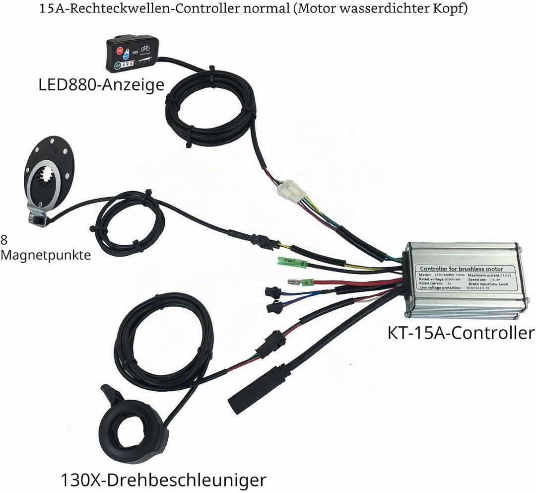BuyWeek Elektrofahrrad Brushless Motor Controller Kit, 36V 48V 15A Rechteckwellen Controller LED880